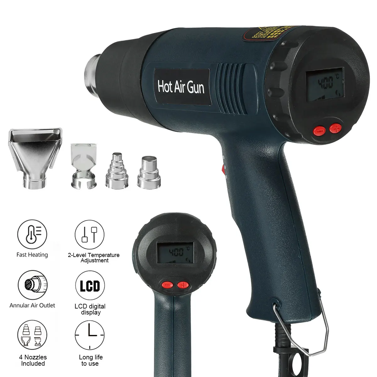 

2000W 220V EU LCD Display Industrial Electric Hot Air Gun Thermoregulator Heat Guns Shrink Wrapping Thermal Heater 600 Degree