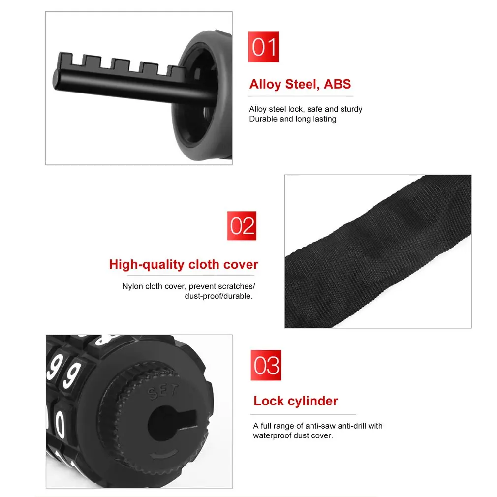 

Long 90cm Safty Chain Lock 5 Digit Password For Bike Anti-theft Steel Password Code Motorcycle Lock Cycling Electric Accoessorie