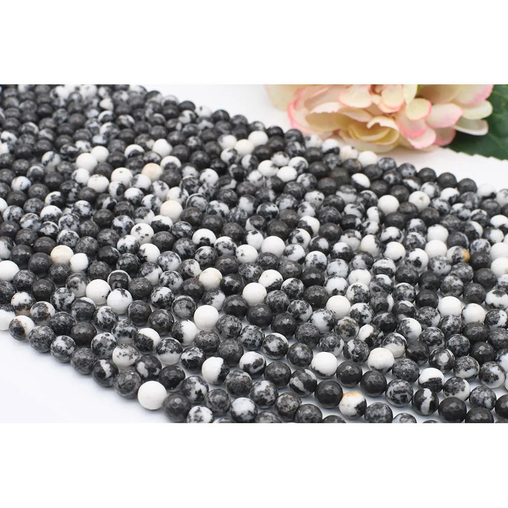 

6-10mm Natural Faceted black and white zebra Round stone beads For DIY Bracelet Necklace Jewelry Making Strand 15"