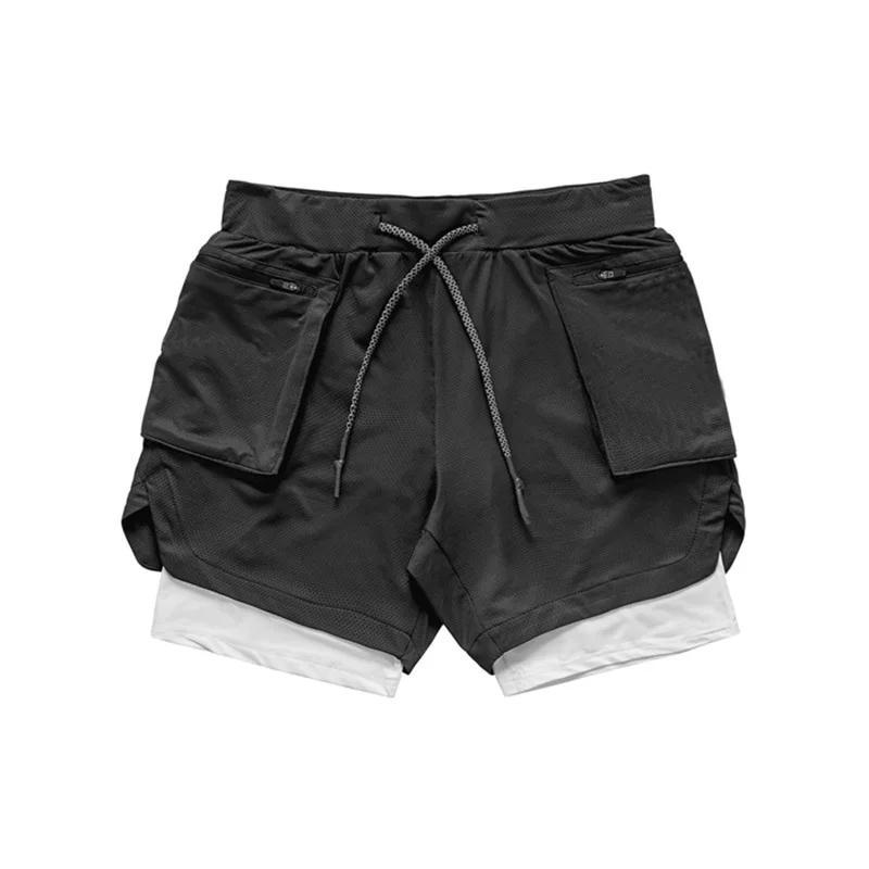 

shorts men 2 in 1Fake two pieces Camouflage ropa hombre men casual shorts short homme erkek giyim Large zipper pocket spodenki