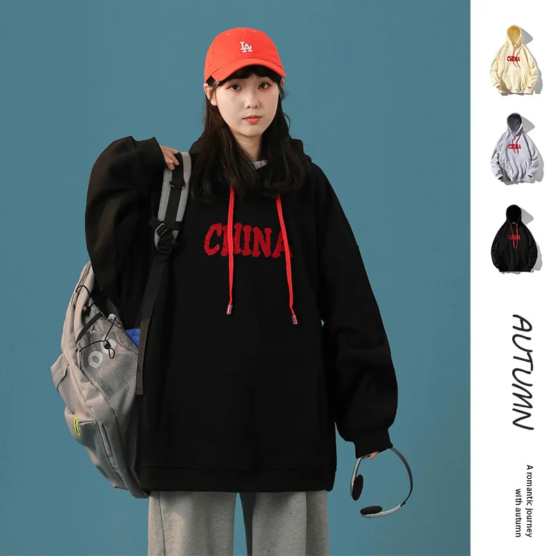 Национальный Модный свитер с капюшоном для студенток Свободное пальто в