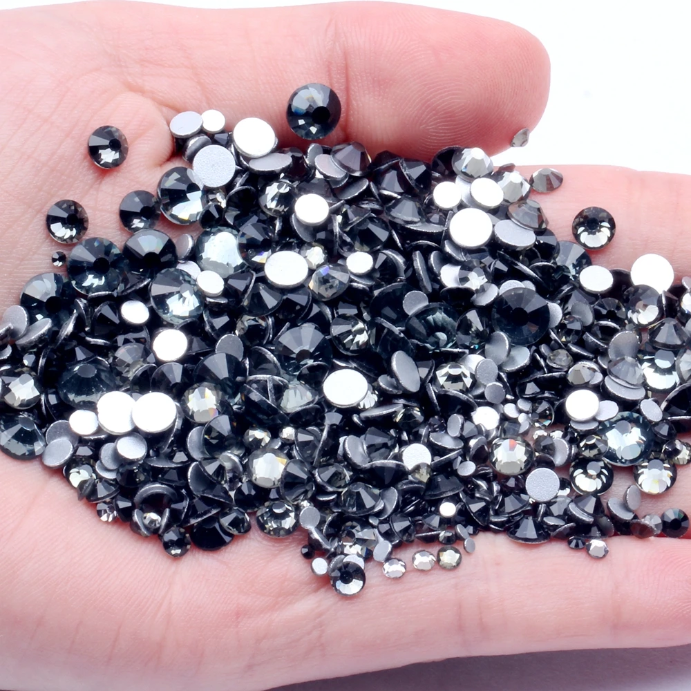 

Non Hotfix Crystal Rhinestones Black Diamond SS3-SS34 And Mixed Sizes Round Flatback Glue On Strass Diamonds For Jewelry Making