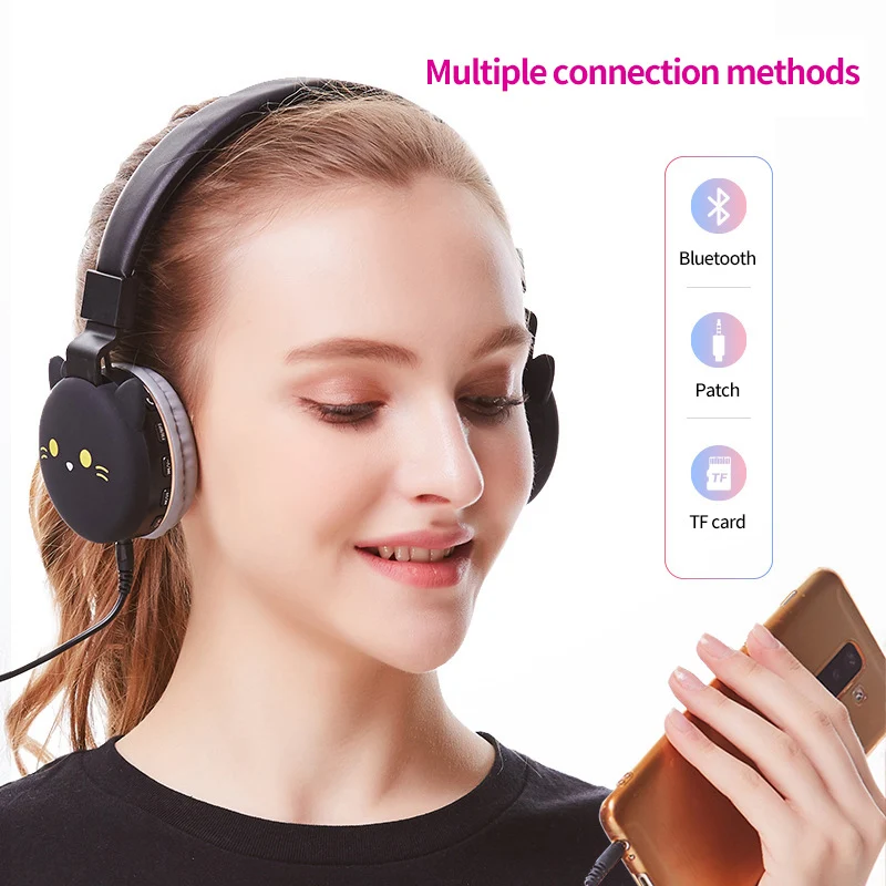 

Cute pink cat wireless bluetooth headphones quality card kid headset girl Casco musical game headset child Christmas gift