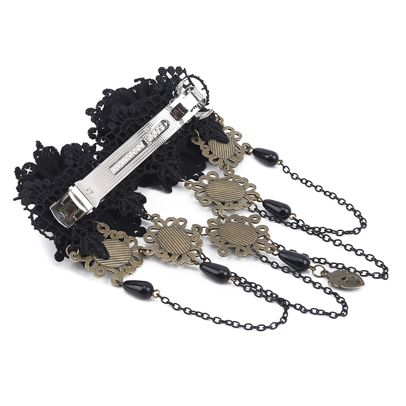 Gothic Retro Headdress Hair Clip Black Fringed Flowers Lace Fashion Jewelry Accessories For Vintage |