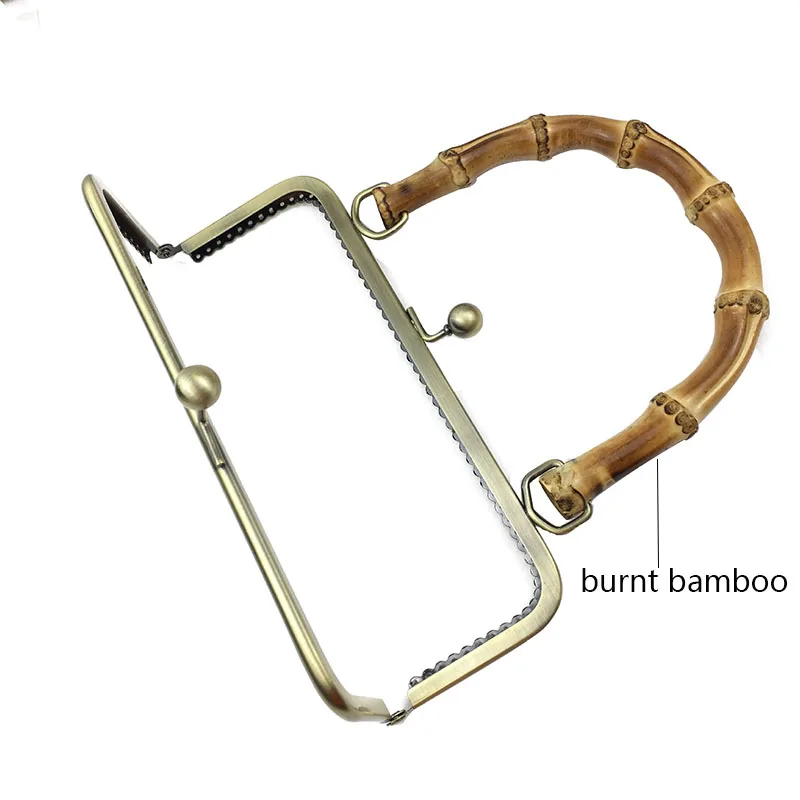 5Pcs 20/25cm Wood Bamboo Handle Metal Purse Frame Sewing Clutch Bag Accessory Kiss Clasp Lock Bronze O Bag Handbag DIY Hardware