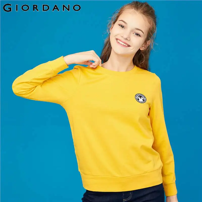 Giordano/Женская толстовка со значки с животными пуловер круглым вырезом махровые