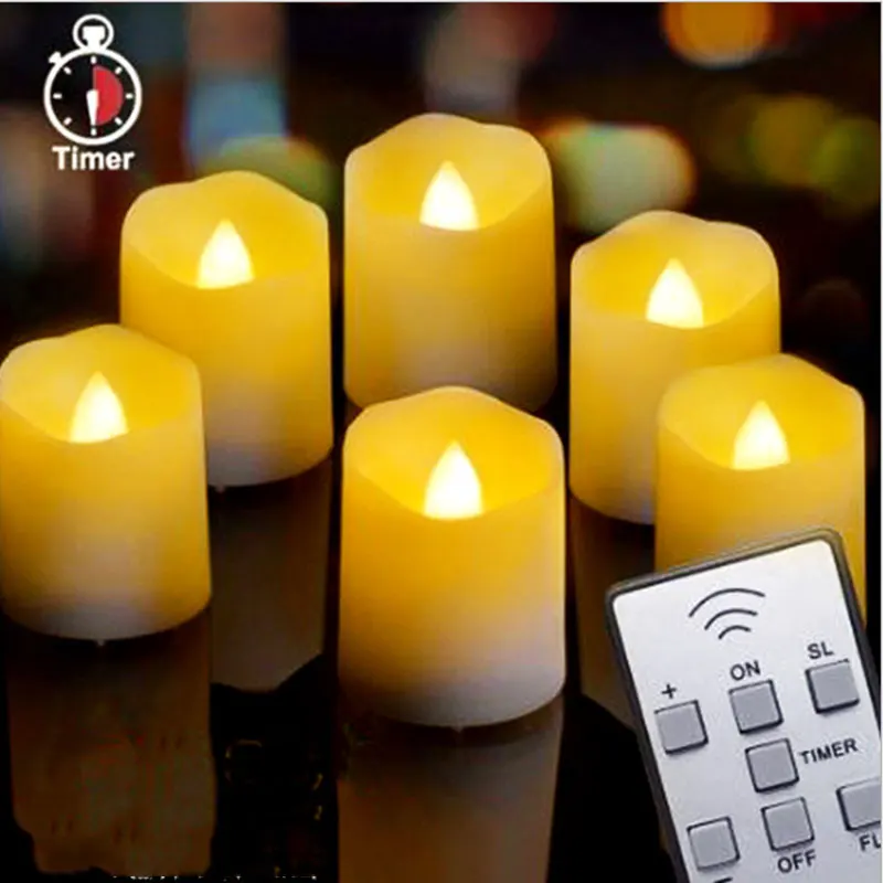 

Pack of 6 Warm White Flickering Votive LED Decorative Candles With Remote,Timer New Year Birthday Halloween Decoration Light