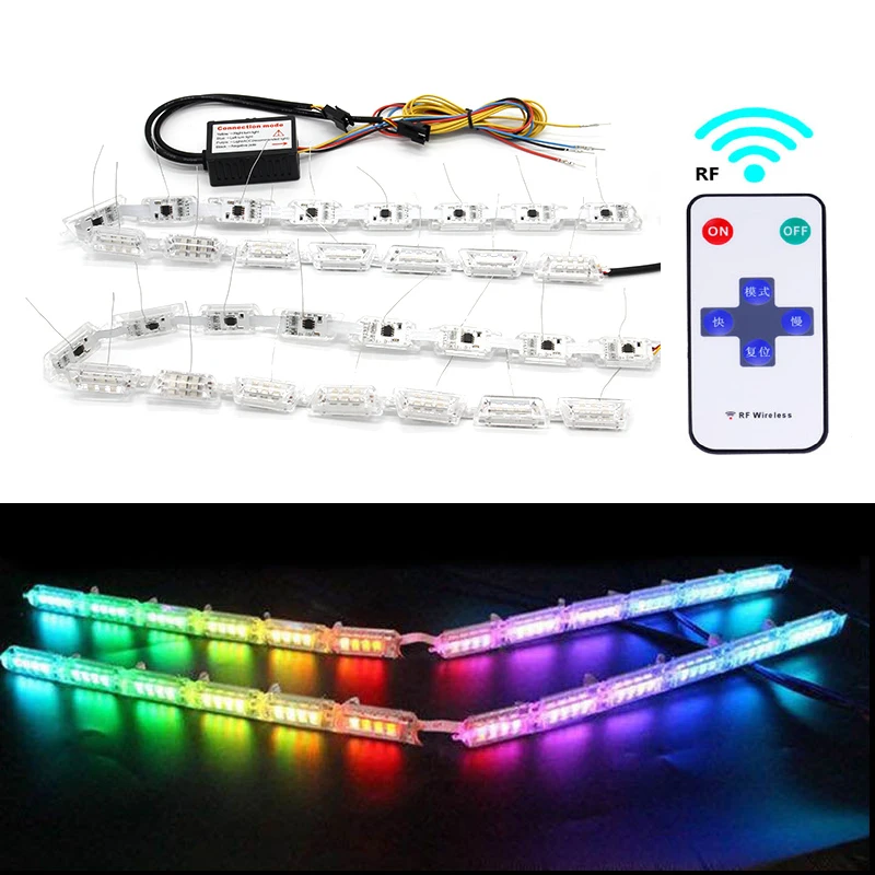 2pcs New RGB LED DRL Daytime Running Lights Sequential Flow Style Turn Signal Waterproof Knight Rider Strip Light with control