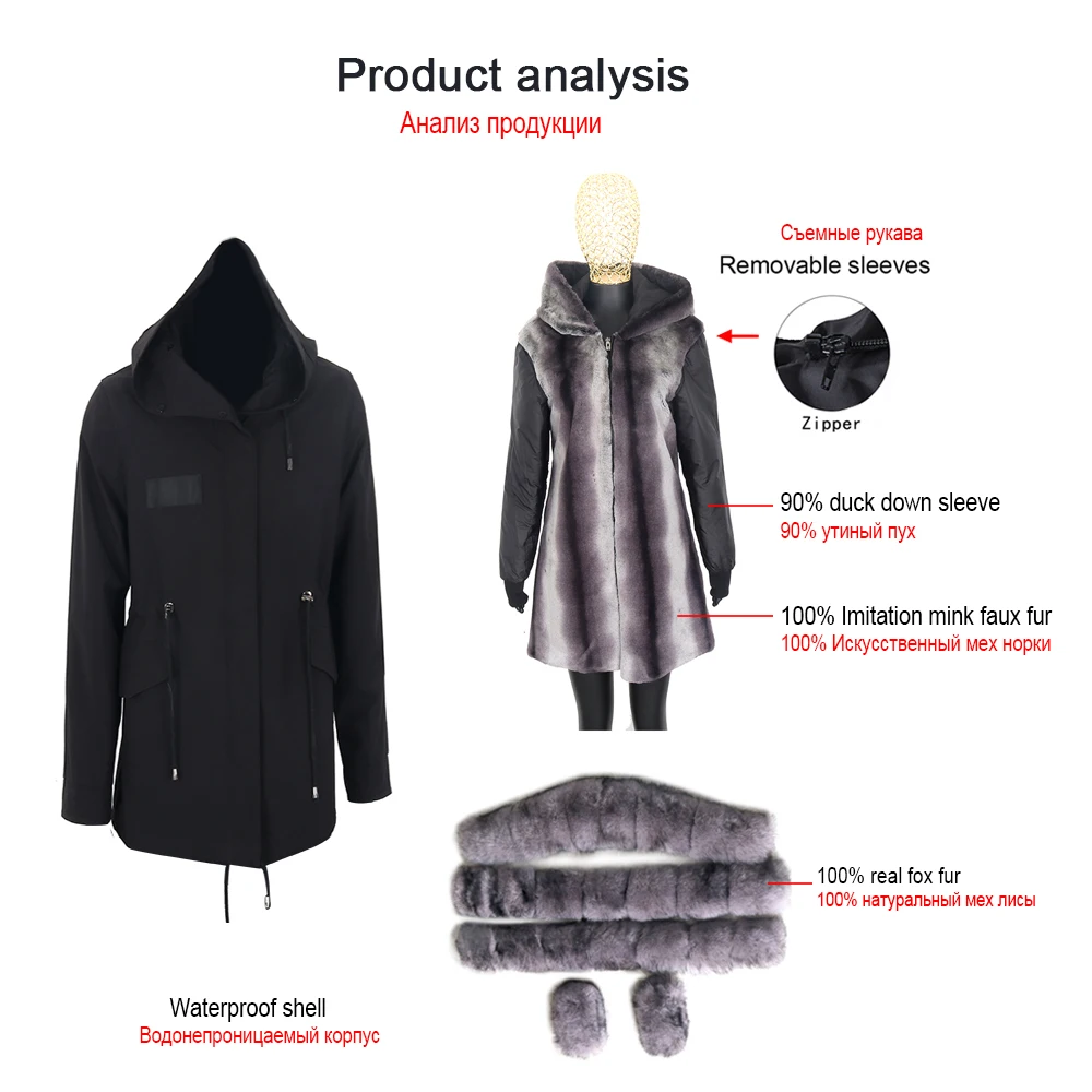 New 2022 Waterproof long Parka Winter Jacket Women Real Fur Coat Natural Fox Fur Collar Hood Warm Streetwear Detachable