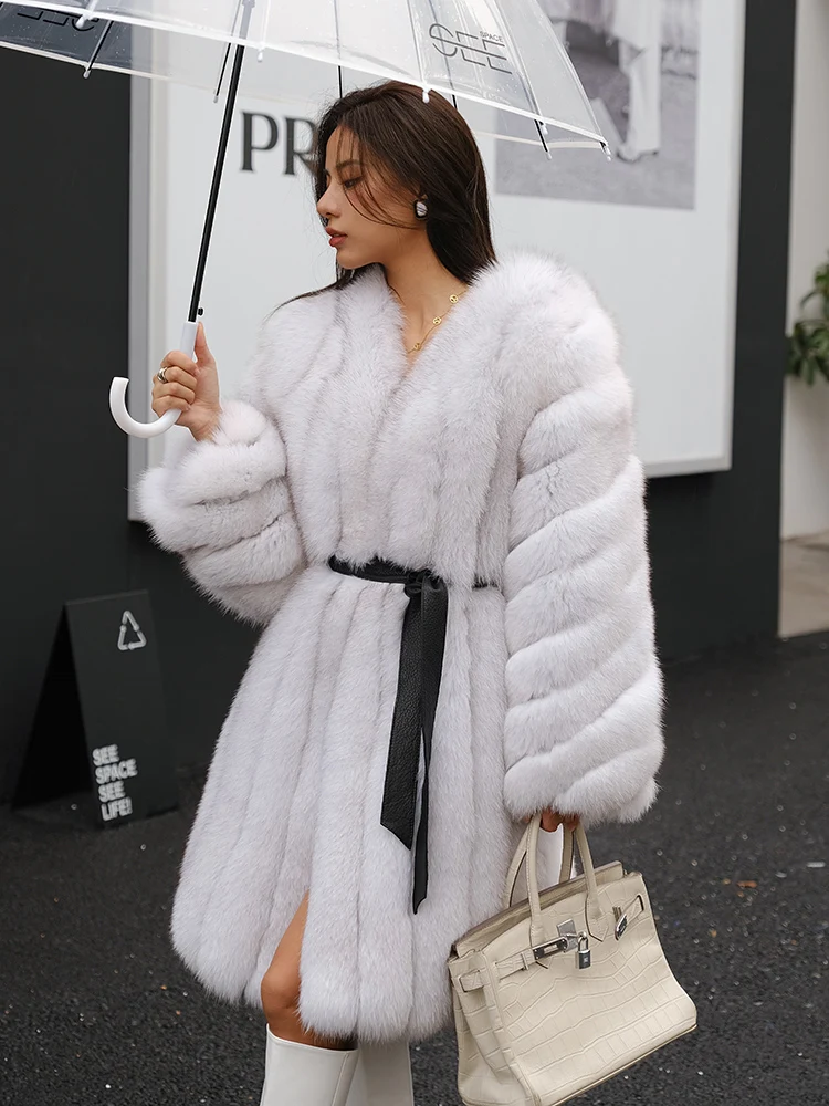 

Fashion Long Fox Fur Coats Natural Women Winter New Whole Skin Genuine Leather Fox Fur Coat Long Trendy Woman Fur Overcoats 2021