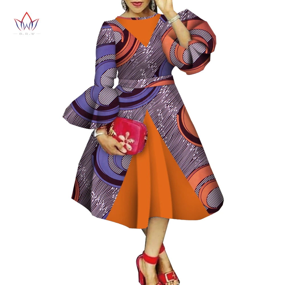 BRW осенние африканские платья для женщин Дашики с расклешенными рукавами
