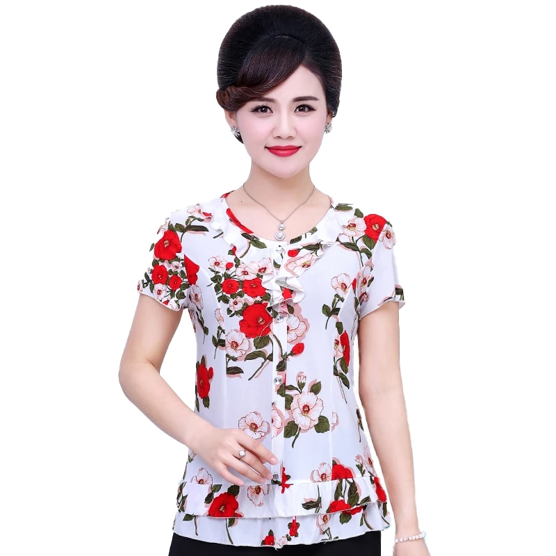 Новые женские летние топы с коротким рукавом Цветочная Футболка Женский пуловер