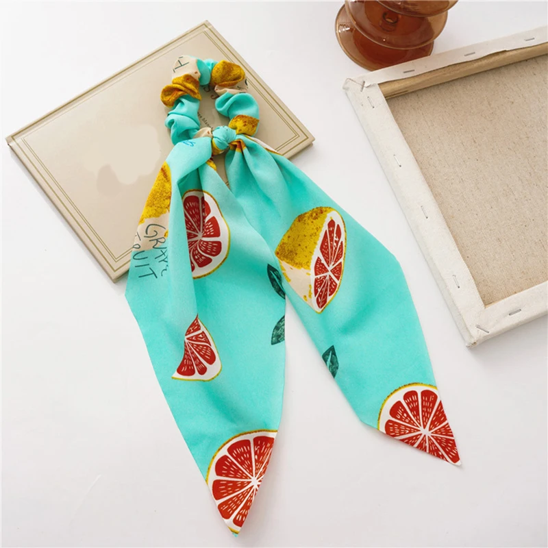 Резинка для волос с принтом лимона шелковая эластичная лента женщин шарф банты
