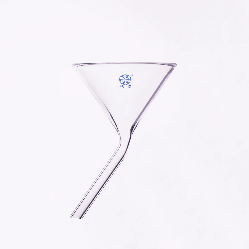 Triangular curved funnel 60 degree approx.,short stem 90mm,Tube length 90mm,Glass tapered curved short-necked triangular funnel