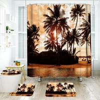 180180cm tropical design bathroom shower curtain 3pcs carpets bathroom bath mat set decor