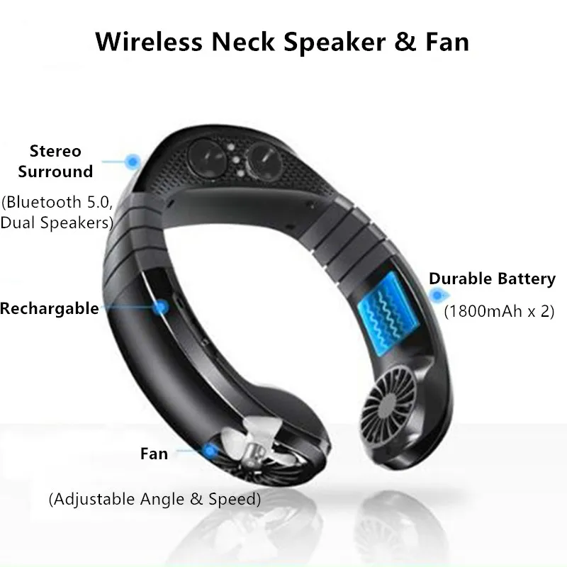 2 в 1 шейный кулер и Bluetooth динамик Электрический вентилятор музыкальный центр