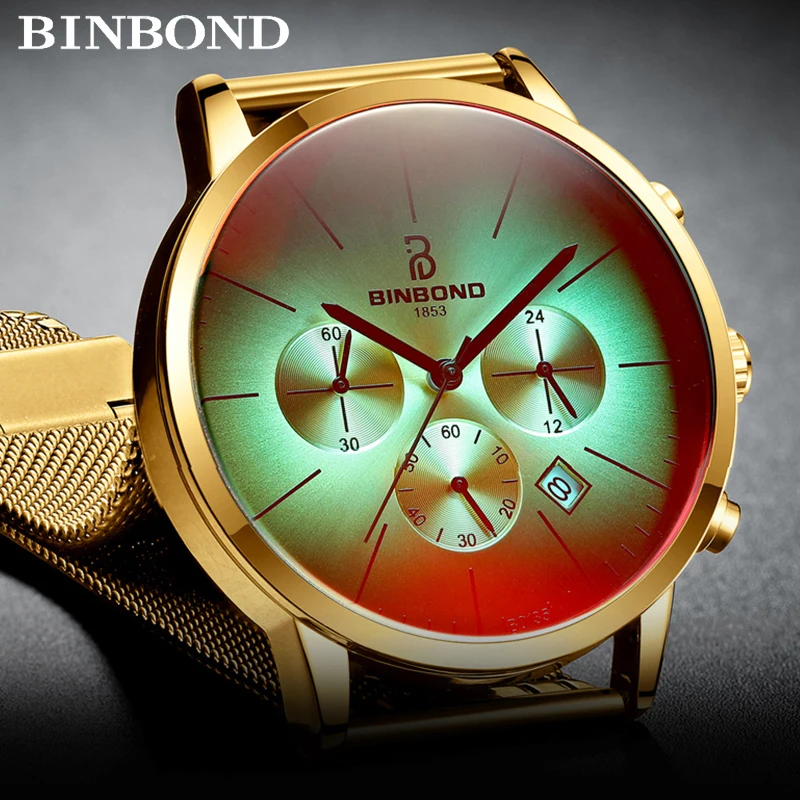 

New Fashion Luxury Brand Watch Men Creative Color Bright Glass Chronograph Quartz Stainless Steel Business Clock Men Wrist Watch