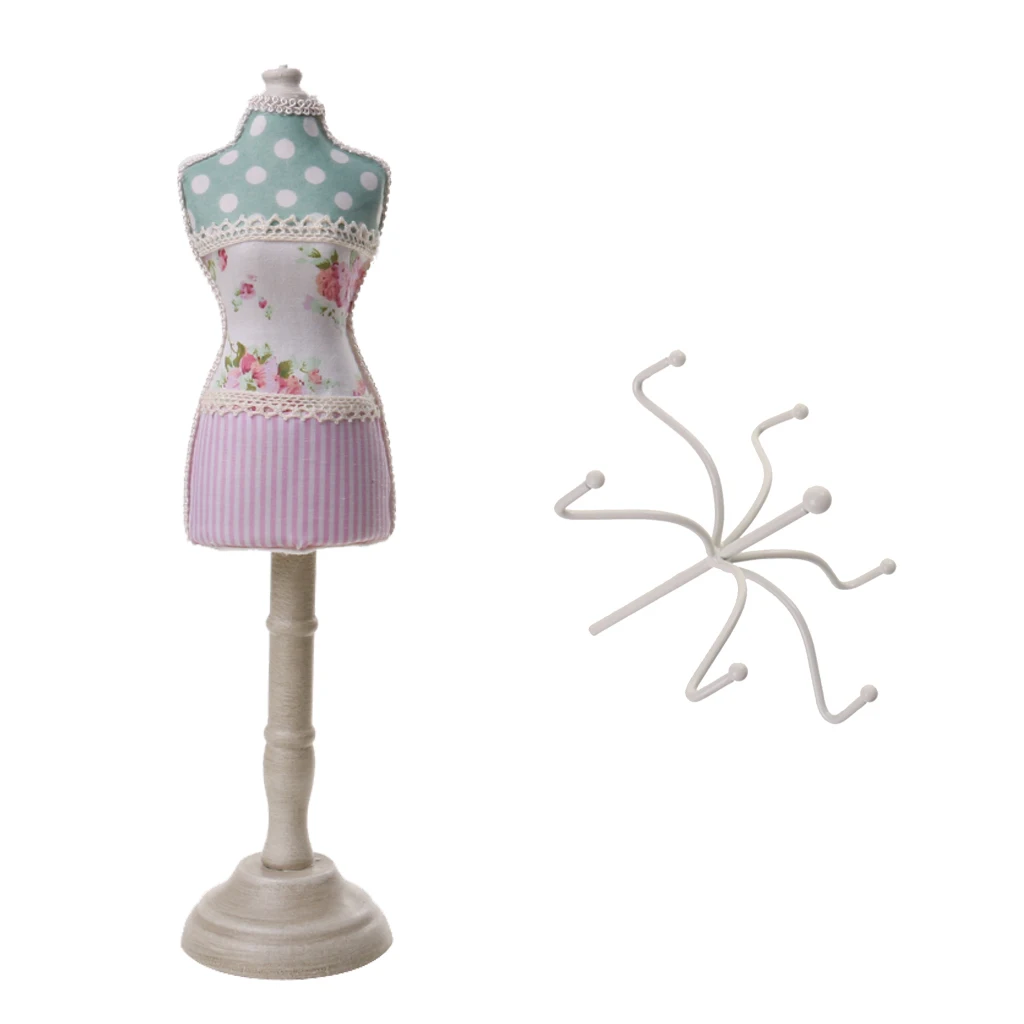 

Hot Sale Strip Jewelry Display Mannequin Earring Necklace Cheongsam Dress Multifunctional Holder Home Decor -Pink
