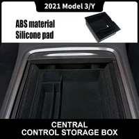1pcs car central armrest box storage organizer container flocking storage case holder auto accessories for tesla model 3 y 2021