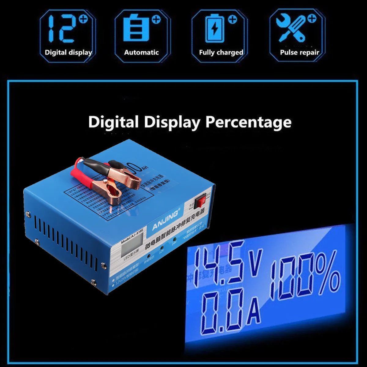 car battery charger automatic intelligent pulse repair 130v 250v 200ah 1224v five charging modes lead acid battery with adapter free global shipping
