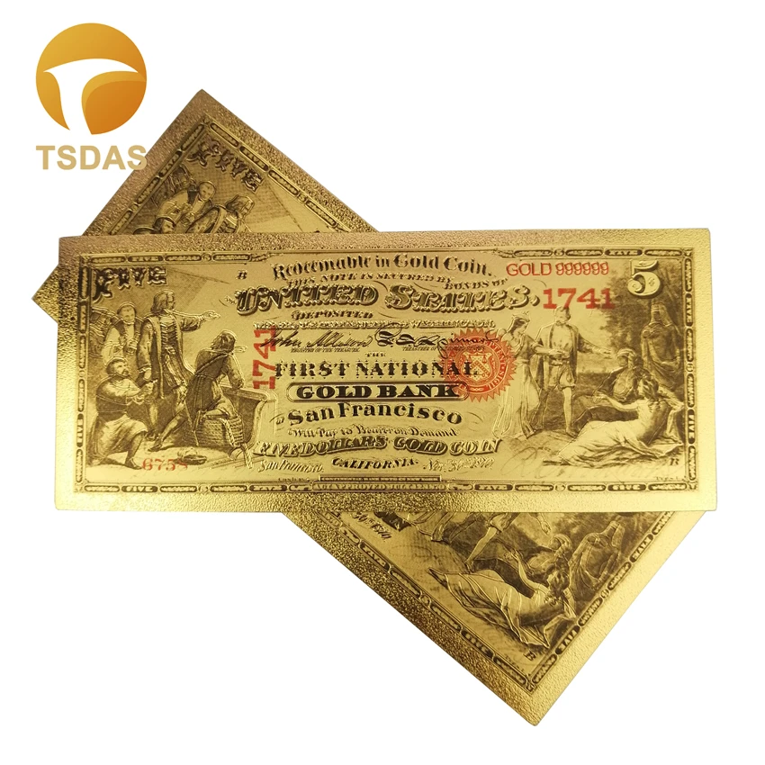 Банкноты позолоченные 24k 1870 лет 5 долларов 10 шт./лот сувениры бесплатная