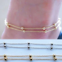 trendy summer 2 layer beads anklet bracelet for women gold chain simple hot selling anklet on leg bracelet jewelry