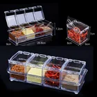 4 шт.компл. компактная портативная коробка для приправ, коробка для хранения специй, прозрачная кухонная коробка для приправ, сахарной соли, четыре ячейки с ложкой