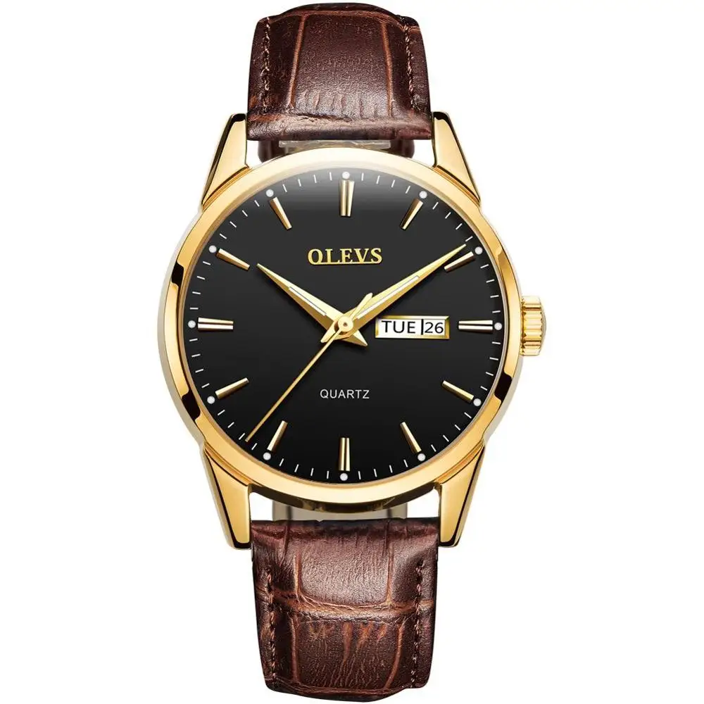 - Men - Brown Black OLEVS Простые Модные женские часы relojes mujer кожа день с датой часы женские светящиеся руки водонепроницаемые Wist часы - Цвет: - Men - Brown Black