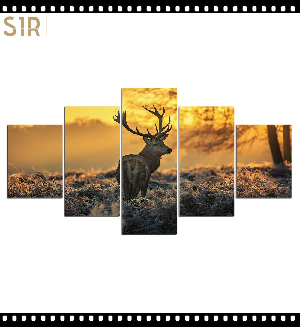 

HD 5 Pieces Deer Elk Animal Pictures Posters Wall Art Home Decor for Living Room Painting on The Wall Deer Elk Pictures Wall Art