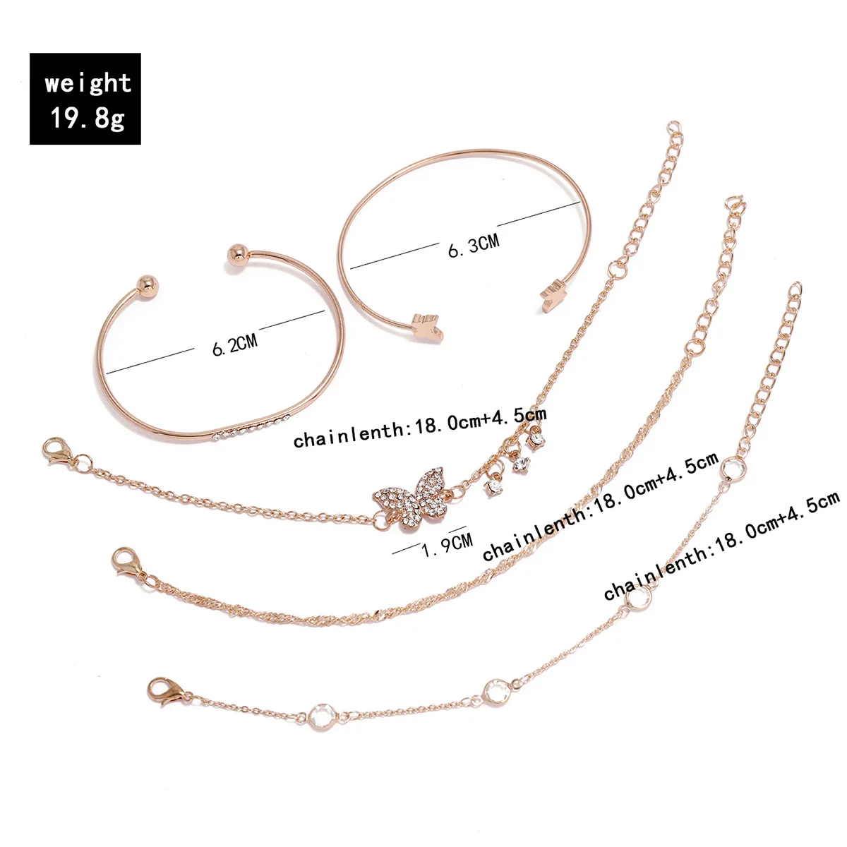 Горячая новинка ювелирных изделий: Бохемский элегантный набор из 5 браслетов с бабочкой и вставками водного бриллианта.