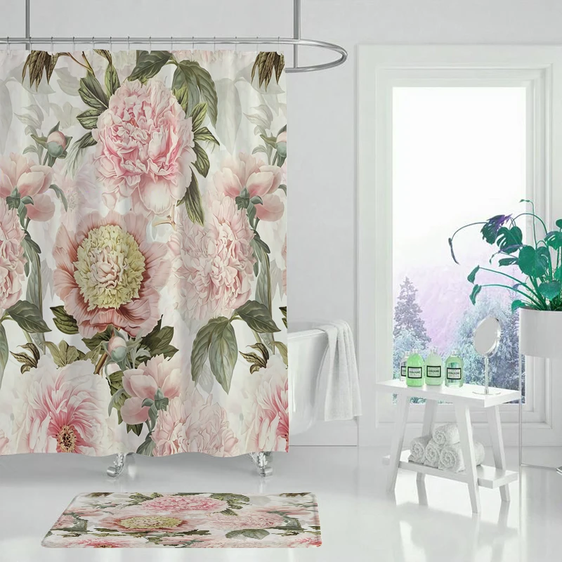 

Shower curtain, bathroom curtain, home decoration, flower stamen, garden theme, bamboo waterproof display curtain