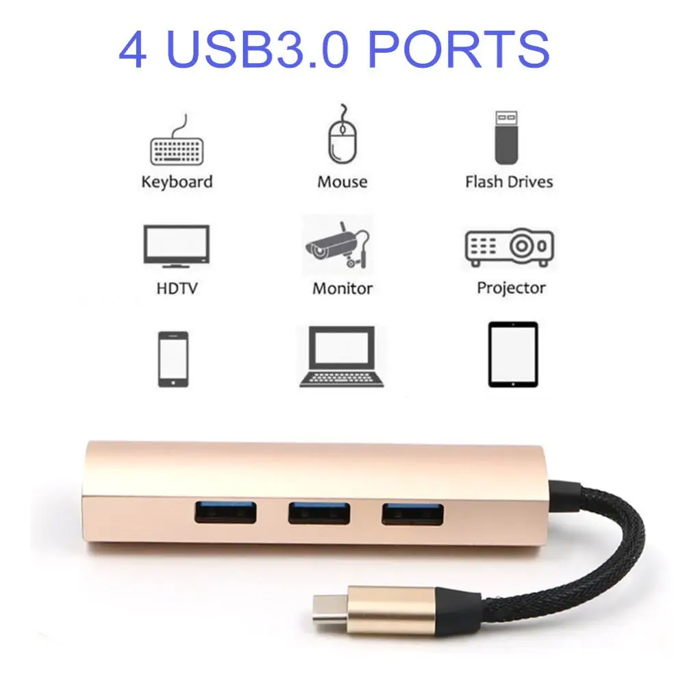 High speed 4 Ports Aluminum USB HUB Type C/USB 3.0 Splitter USB-C Adapter for Macbook Pro Air Surface pro 6 Huawei matebook Hub |
