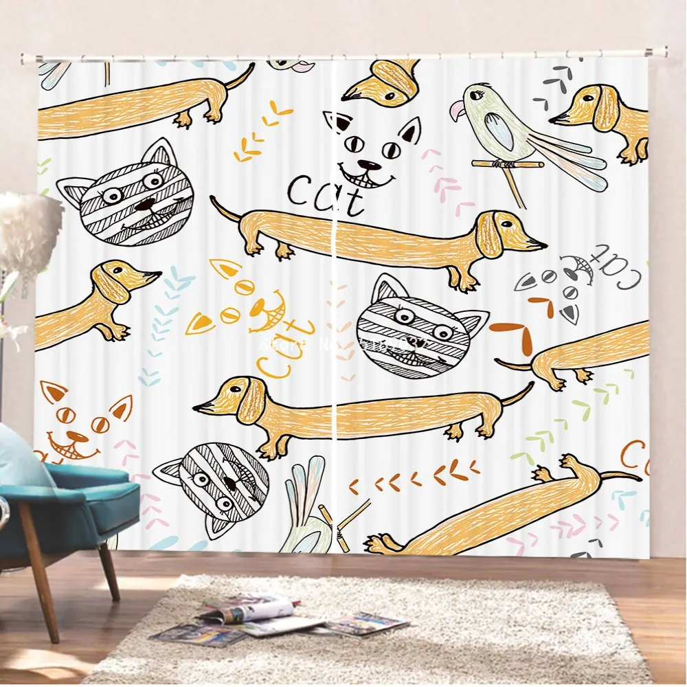 

Dachshund Blackout Window Drapes for Living Room Bedroom Cartoon Animals Kids Home Decor Window Curtain Custom Window Treatments