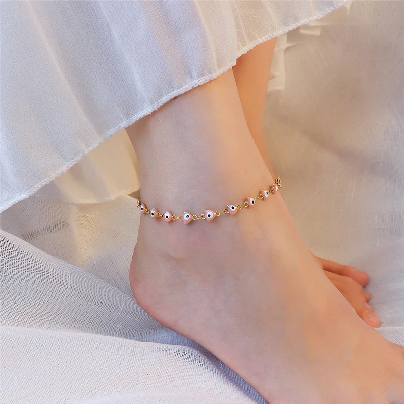 

Vintage Boho Pink Color Fish Chain Anklets For Women Accessories Fashion Stainless Steel Ankle Bracelets Foot Party Jewelry