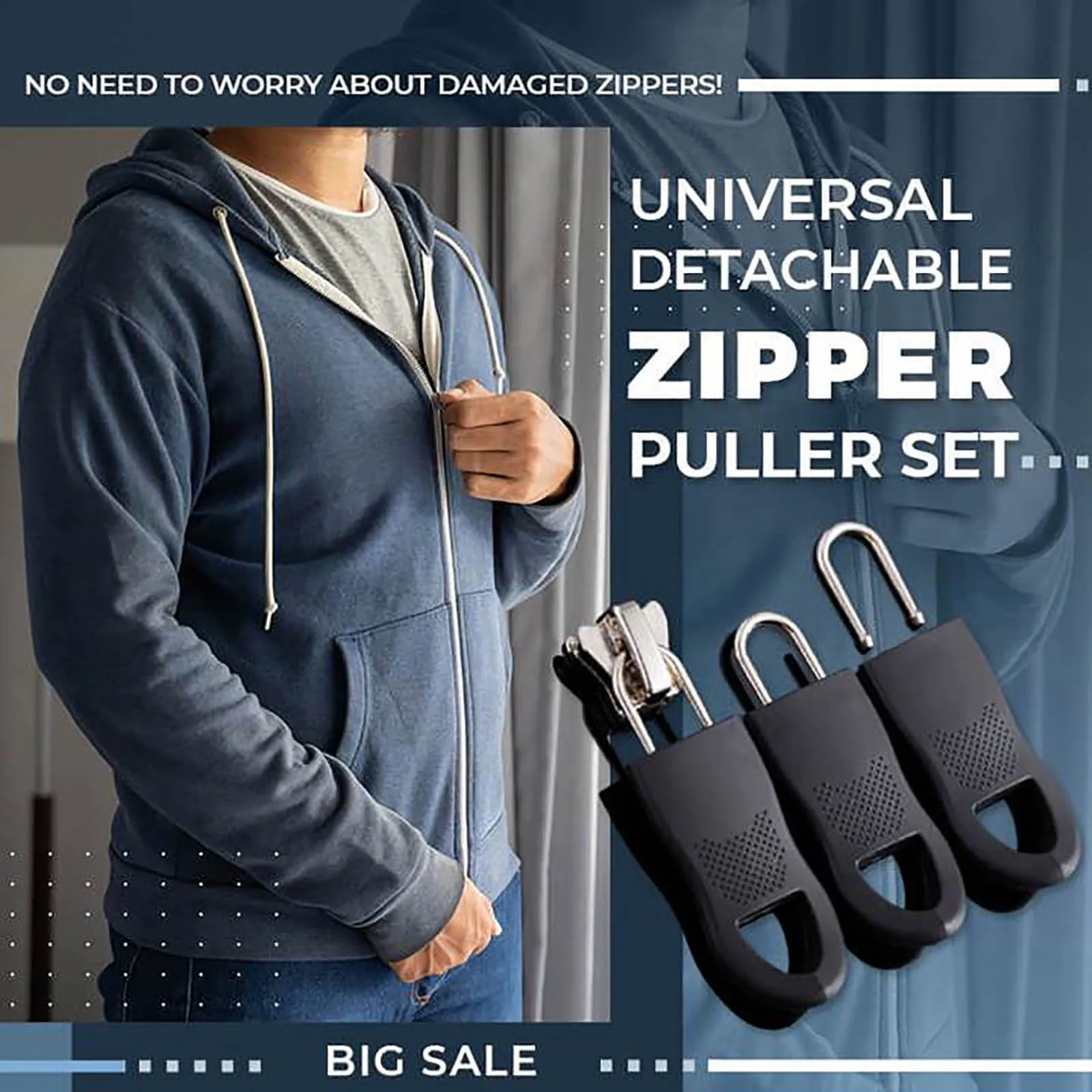 

Universal 10pcs Detachable Zip Zipper Puller Set Zipper Repair Kit Replacement Zip Slider Teeth Rescue New Design Zippers