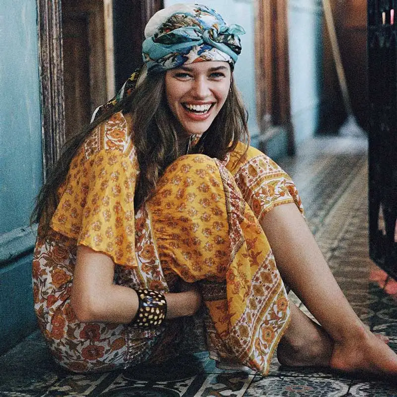 Богемный Вдохновленный желтым цветочным принтом длинное платье Бохо на