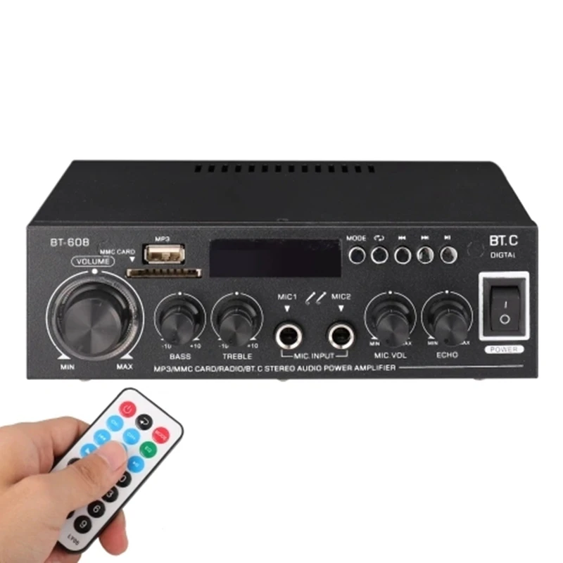 

Mini Power Amplifier o MP3 Player FM Radio BT Digital o Receiver LCD Display Dual Microphone Input BT Amplifier