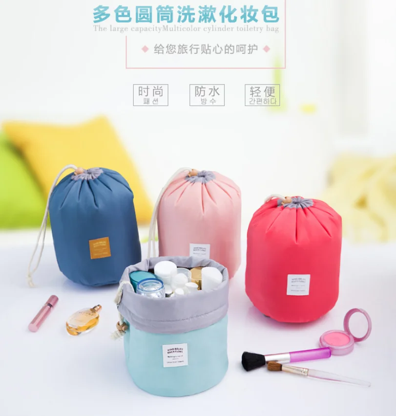 Цилиндрическая косметичка большая емкость для путешествий водонепроницаемая