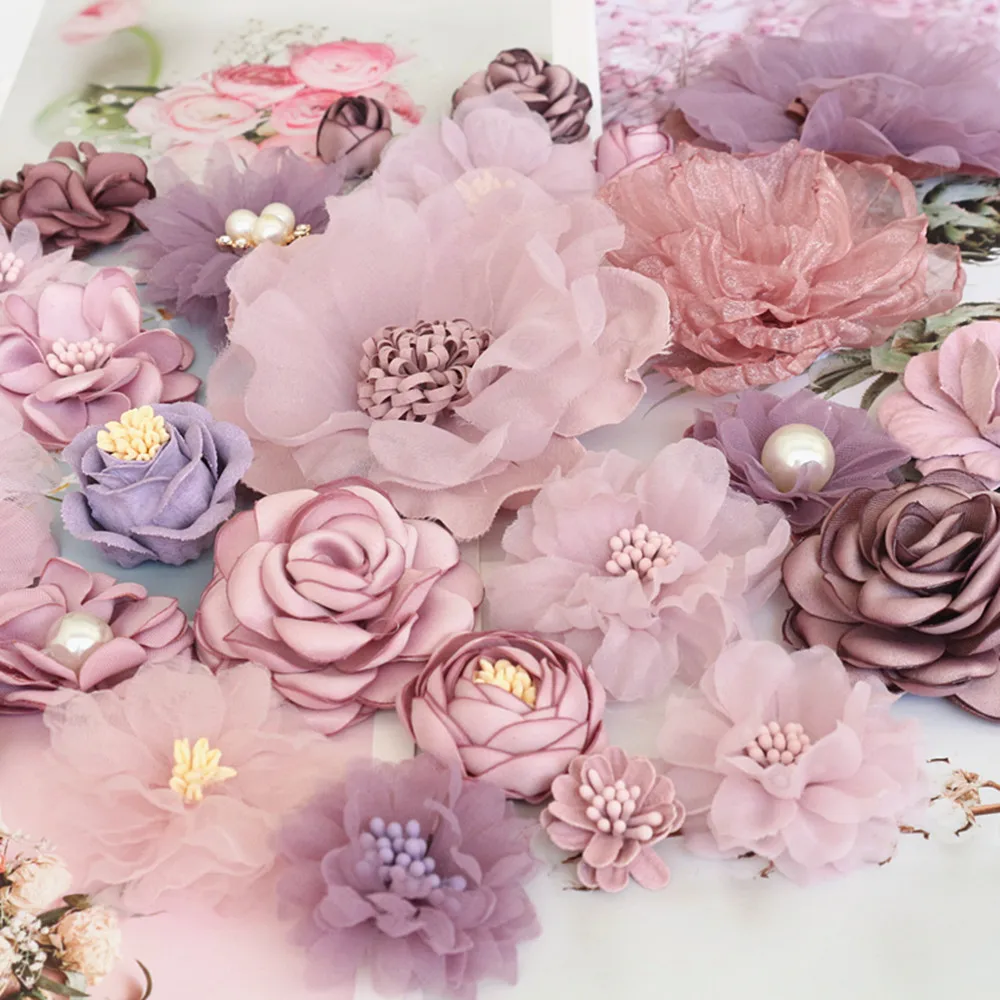 10PCS/Lot Purple Series Camellia Rose Chiffon Fabric Flower For Wedding Invitation Artificial Flowers Dress Decoration | Дом и сад