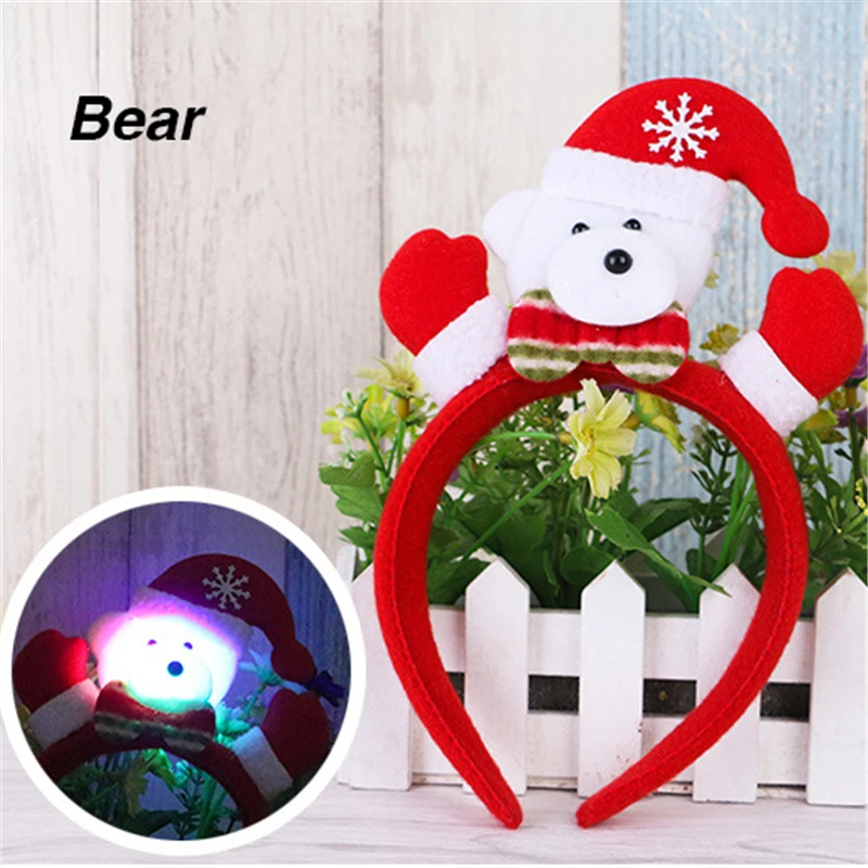 2019 LED Light Headband Lovely Christmas Santa Reindeer Snowman Bear Hair Band Lighting Xmas Decoration Red New Years Gift Kids | Дом и сад