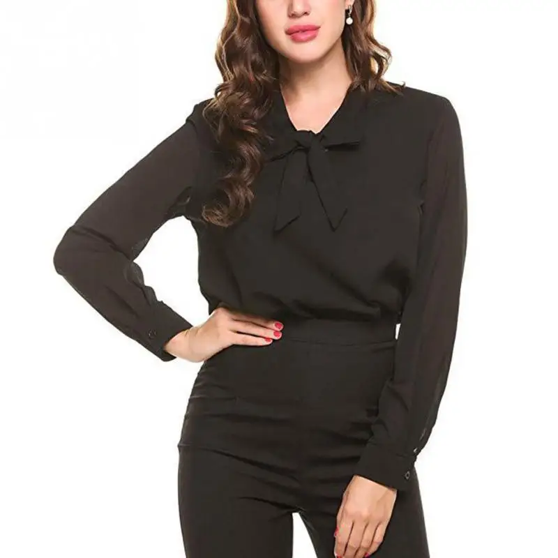 Сезон: весна-лето белый V образным вырезом свободные с длинным рукавом Шифоновая