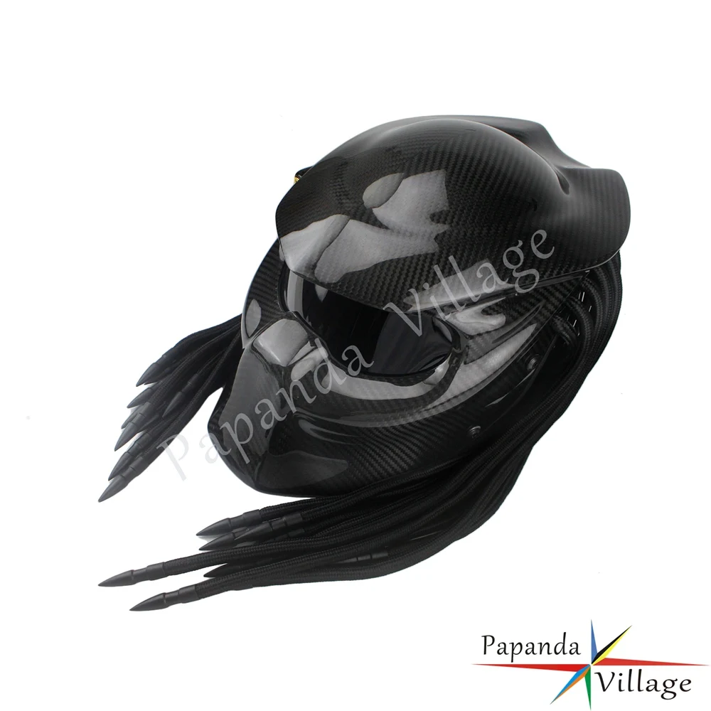 Kaufen Predator Helm Eisen Mann Voller Gesicht Moto Carbon Faser Casco Krieger Ritter DOT Chopper Helme Mаски Mit Transparent Sonnenblende