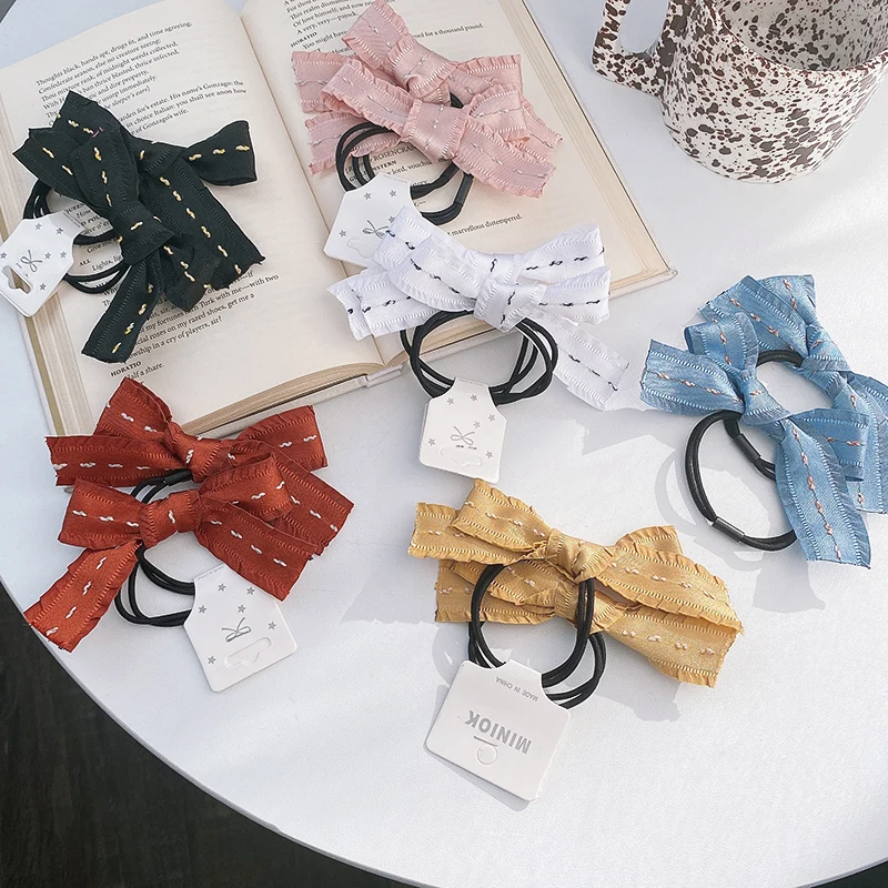 

2pcs Cute Ponytail Holder Bow Hair Ties Children Hair Gum Scrunchies Bowknot Elastic Hair Band Candy Color Girl Hair Accessories