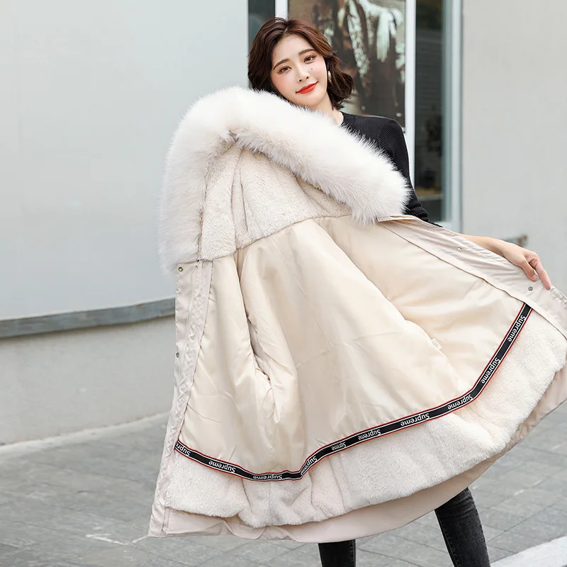 

Beardon Winter Women's Jacket Detachable Parkas Plus Velvet Thick Cotton Jacket Female Student Loose VersioN Coat 2021 New