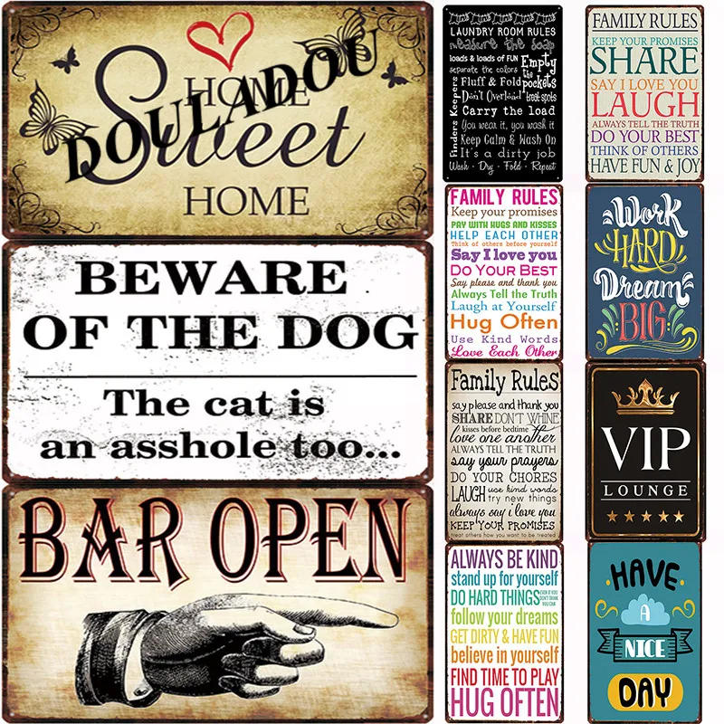 

[Douladou] Hot Inspirational Family Rules Vintage Metal Tin Signs Bar Pub Funny Novelty life Slogan Wall Art poster 30*20CM