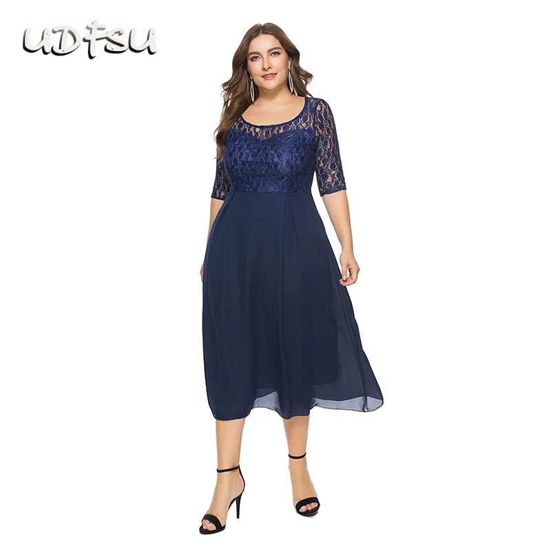 UDFSU женское кружевное вечернее платье с круглым вырезом винтажное в стиле