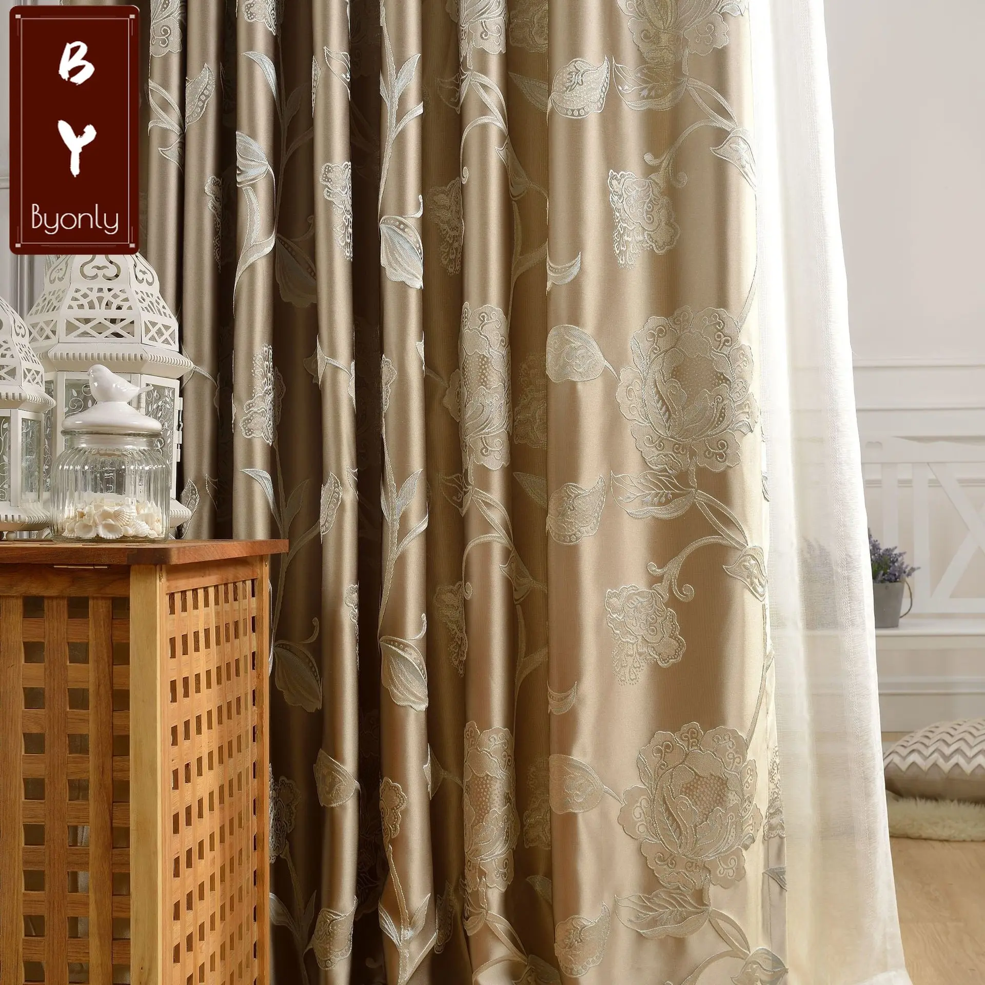 

Chinese Jacquard Curtains for Living Room Fabric Light Luxury High Precision Shading Cloth Peony Spot Drapes Bedroom Curtain