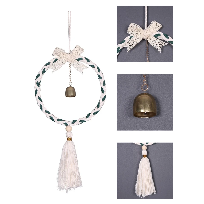 

Handmade Dream Catcher Round Wind Chime Design with Bell and Tassel Pendant Woven Wall Hanging Decor Handmade Traditional M6CE