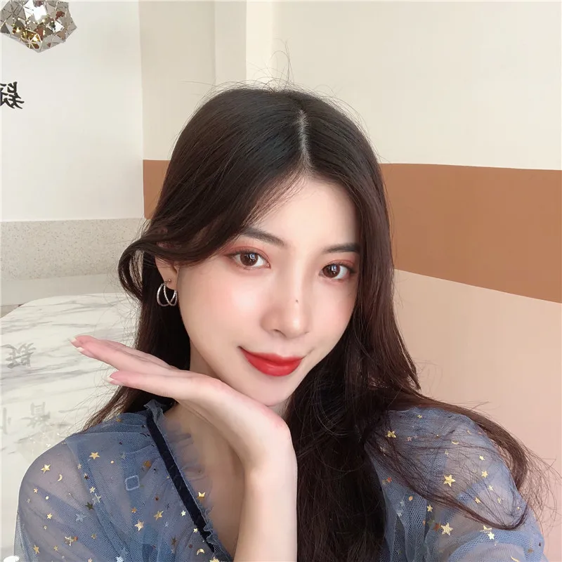 

Wind Contracted Personality Cold Wind Double Loops Retro Earrings Female Jewelry Earring South Korea Women Geometric Trendy