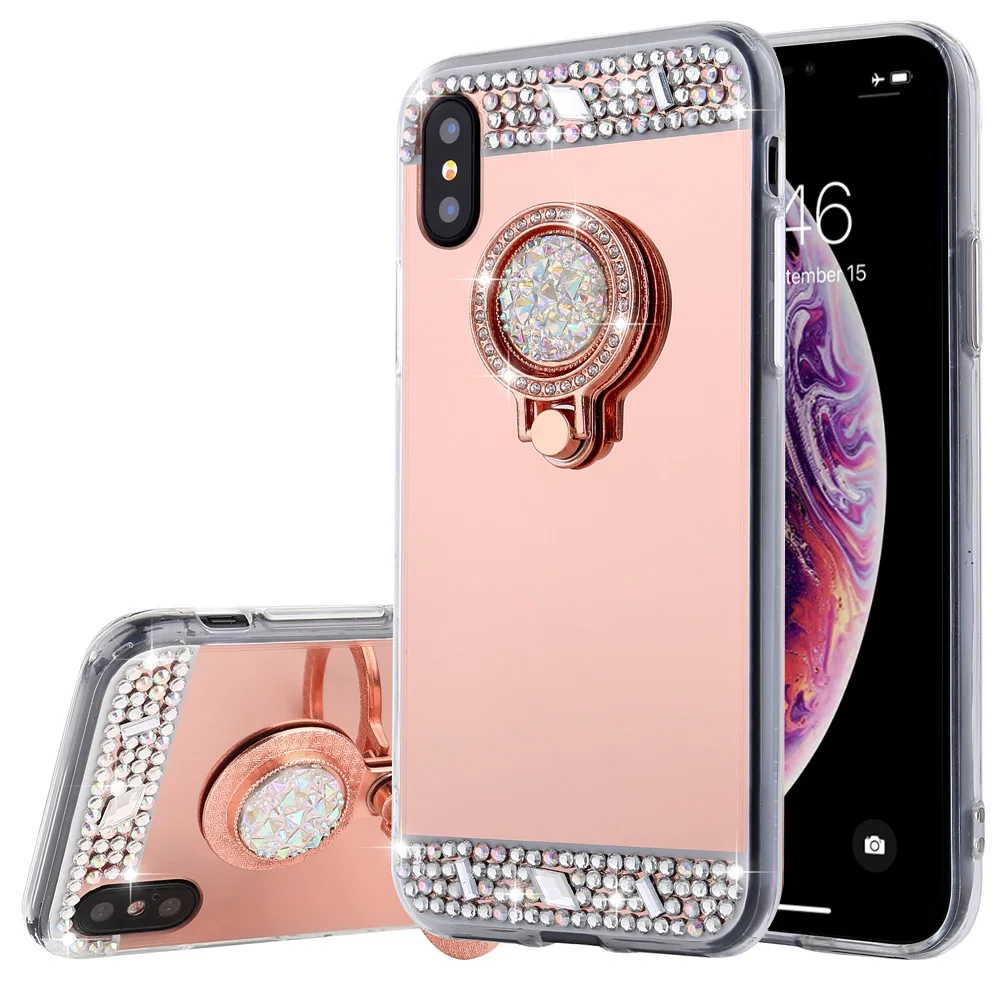 Роскошный Алмазный зеркальный чехол для IPhone 11 Pro Max X Xr Xs Блестящий блестящий с